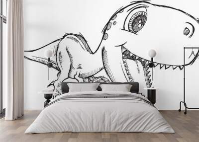 Sketch Doodle Cute Tyrannosaurus Rex Dinosaur Vector Wall mural