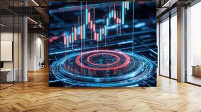 A digital radar chart showcasing a market graph with circular design elements, highlighting technology and business targets Wall mural