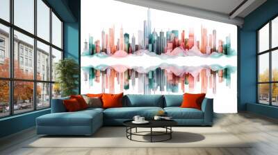 An artistic depiction of a city skyline featuring colorful buildings and vibrant reflections. Ideal for projects needing modern and abstract visuals. Wall mural