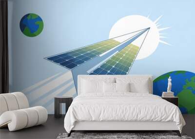 Futuristic Minimalist Paper Airplane with Solar Panels Wall mural