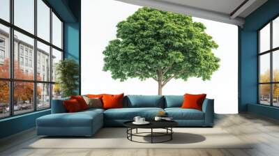 Lush green tree with abundant foliage, symbolizing nature, growth, and tranquility. Perfect for eco-friendly concepts and designs. Wall mural