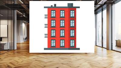 Red brick apartment building. Flat vector illustration with balcony. Brooklyn, New York, vintage style Wall mural