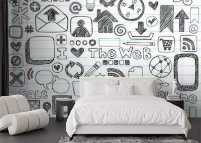 Web Doodles Sketchy Icon Design Elements Vector Set Wall mural