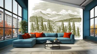 woodcut vintage wilderness Wall mural