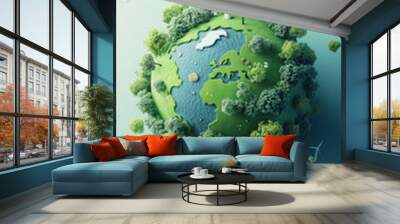 Sustainable energy and green planet with wind turbines and nature Wall mural