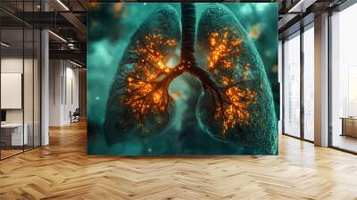 Visual representation of inflamed human lungs with virus particles Wall mural