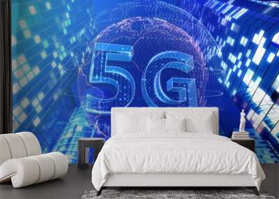 5G Smart City Network Technology 5th Generation mobile communication 3D illustration Wall mural