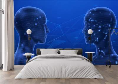 AI artificial intelligence digital network computer technology 3D illustration background. Wall mural