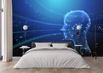 AI artificial intelligence digital network computer technology 3D illustration. Wall mural