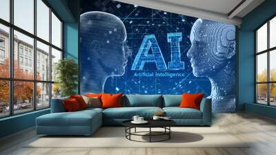 AI artificial intelligence digital network computer technology 3D illustration Wall mural