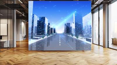 Digital City Network Building Technology Communication Data Business 3D illustration Background Wall mural