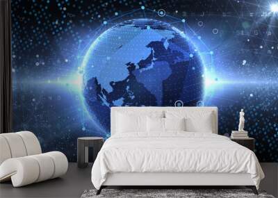 Earth on Digital Network concept background Japan Australia Wall mural