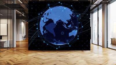 Earth on Digital Network space 3D illustration background China india ASEAN Wall mural