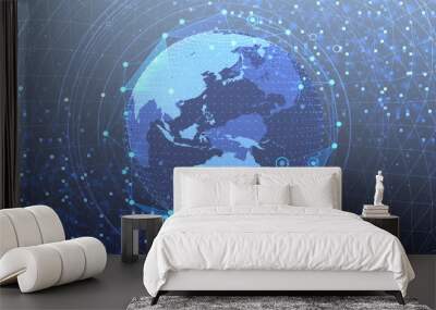 Earth on Digital Network space 3D illustration background Japan Australia Wall mural