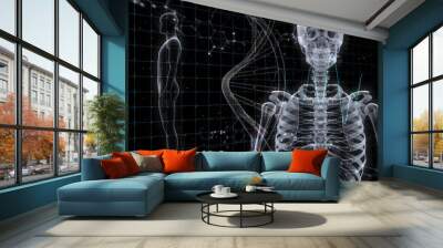 Human Body Skeleton Medical DNA Science Technology 3D illustration background. Wall mural