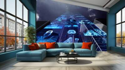 Smart City Surveillance Spy-Cam Network Technology 3D illustration Wall mural