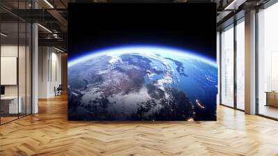 The Earth Space Planet 3D illustration background. City lights on planet. elements from NASA Wall mural