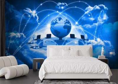 Cloud computing concept, global computer network Wall mural