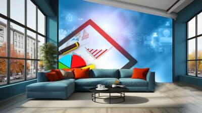 Financial data chart on laptop.  Digital marking concept. 3d render Wall mural