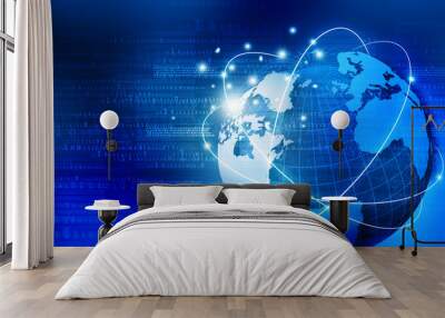 Global communication technology background. 3d illustration. Wall mural