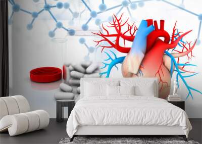 Virtual image of human heart with medicine. 3d render . Wall mural