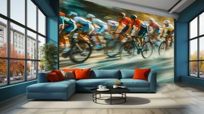 Dynamic bicycle race in motion Wall mural