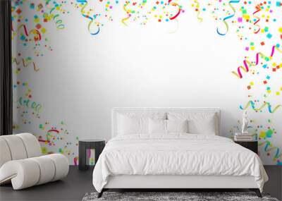 Festive overlay, Party streamers, serpentine, curly paper ribbons. Colorful explosion confetti. Multicolored party decorations. Concept for party. Wall mural