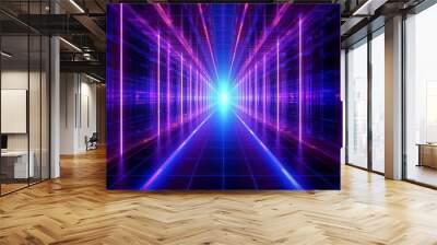 Futuristic technology lines for network, big data, data center, server, internet, speed. Neon lights into digital technology tunnel. Generative AI Wall mural