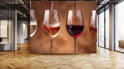 Pouring variety of wines into glasses Wall mural