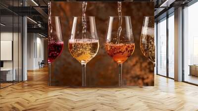 Pouring wine sequence in four glasses Wall mural