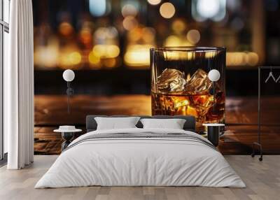 Whiskey on the rocks in elegant glass Wall mural