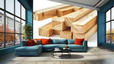 Wooden beams on white background Wall mural