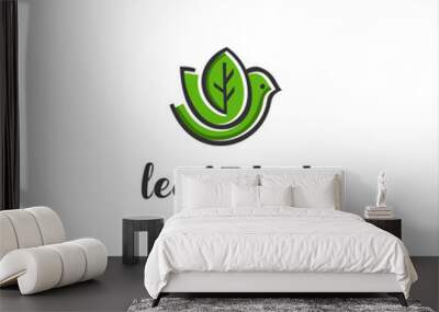 Leaf Bird Logo Nature Organic Icon Line Art Outline Template . Green leaf bird logo template Design Creative Sign . Wall mural