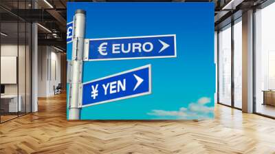 Guidepost Dollar, Euro, Pound and Yen Wall mural