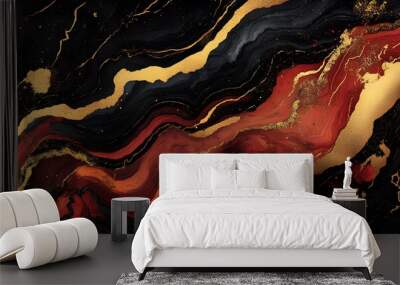 background with stars, wave, gold, dark, pattern, generation AI Wall mural