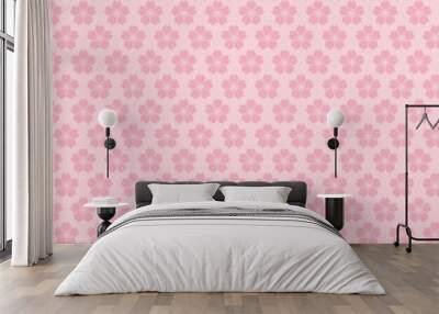 Cute pink pattern with small cherry (sakura) flowers with five petals Wall mural