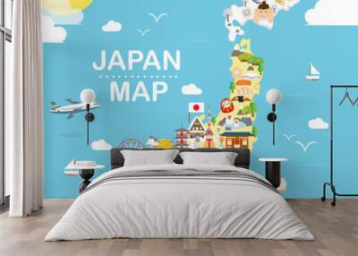 Japan travel map in flat illustration. Wall mural