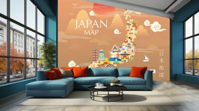 Japan travel map in flat illustration. Wall mural