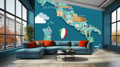 Map Of Italy Attractions Vector And Illustration. Wall mural