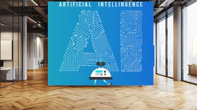 robot with intelligence artificia concept. Wall mural