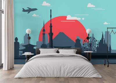 Silhouette illustration of Tokyo city in Japan.Japan landmarks F Wall mural