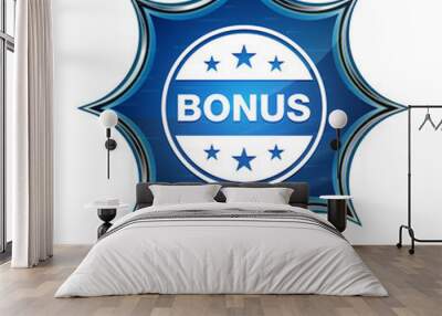 Bonus badge icon magical glassy sunburst blue button Wall mural