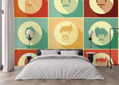 Collection of hipster retro hair styles and mustaches, vector il Wall mural