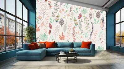 Seamless pattern design with hand drawn flowers, floral elements Wall mural