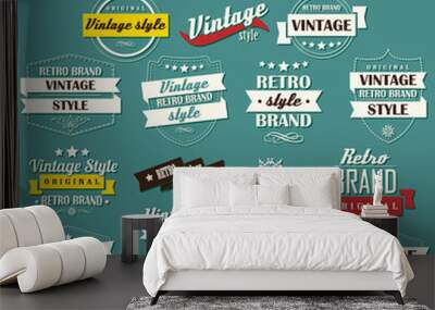 set of vintage retro labels, stamps, ribbons, marks, vector Wall mural