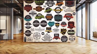 Set of vintage retro labels, stamps, ribbons, vector Wall mural