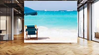 Chairs and umbrella on tropical beach Wall mural