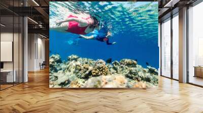 Family mother and kids snorkeling Wall mural