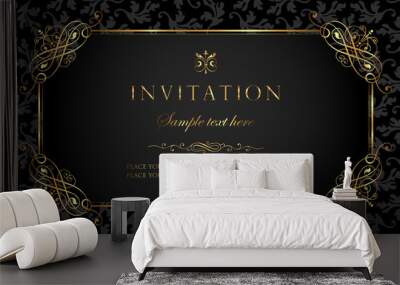 Invitation card - black and gold vintage style Wall mural