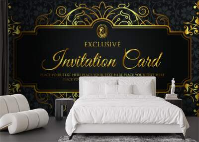 Invitation card design - exclusive black and gold vintage style Wall mural